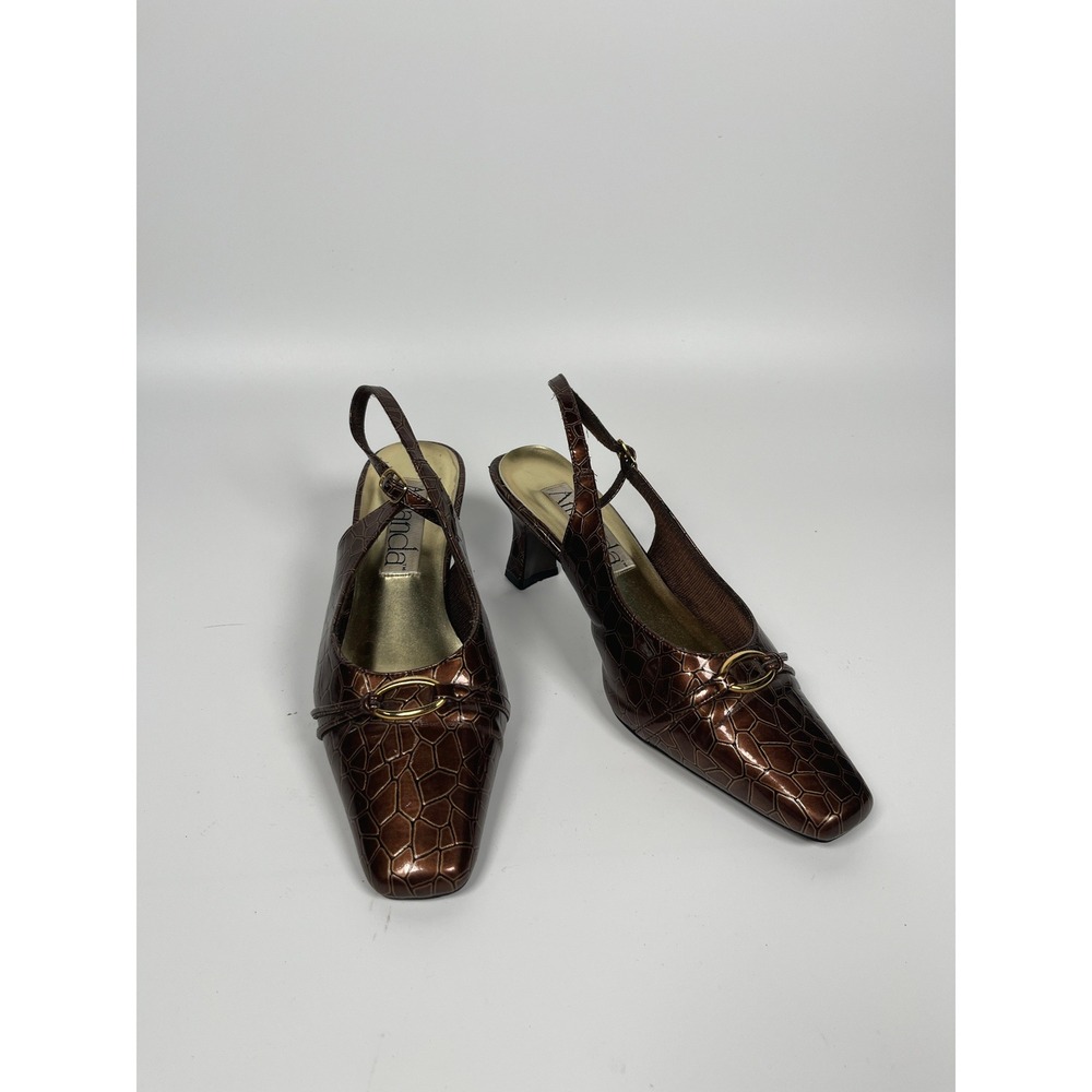 VTG Slingback Kitten Heels 8.5WW Brown 90s Minimalist Chic Capsule Office